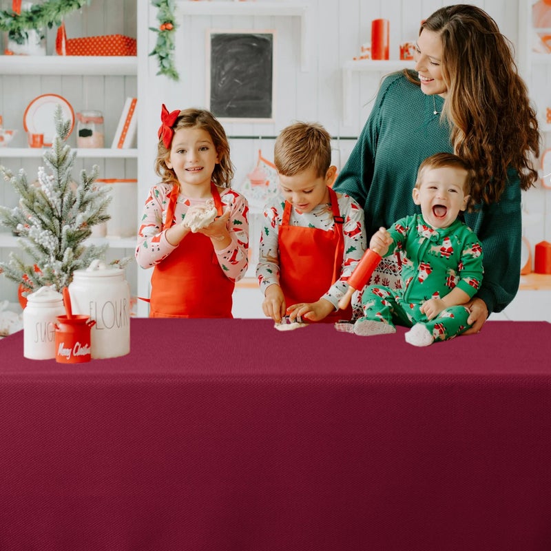 Biscaynebay Textured Fabric Christmas Rectangle Tablecloths 60x84 Inches, Burgundy Water Resistant Tablecloths for Dining, Kitchen, Wedding, Parties etc. Machine Washable - Image 2